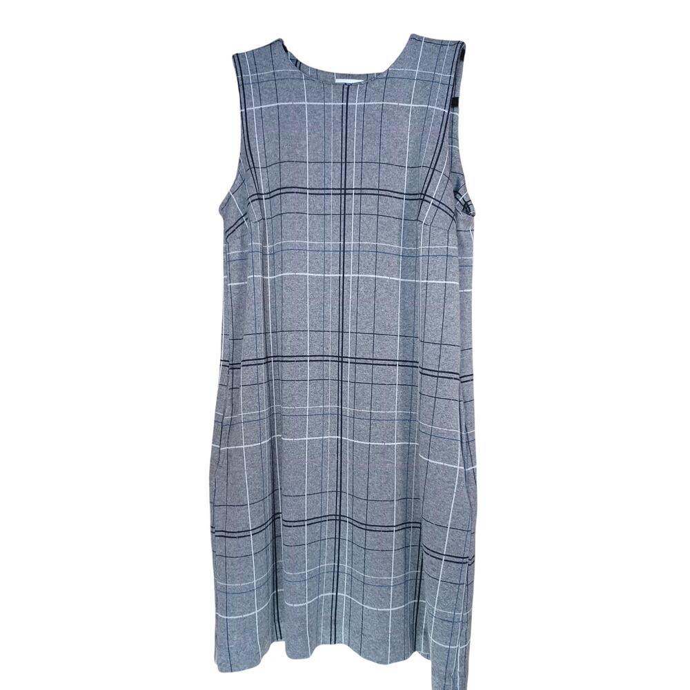J. Jill Ponte Gray Plaid Shift Dress Womens Size M Sleeveless Pockets Ponte Knit